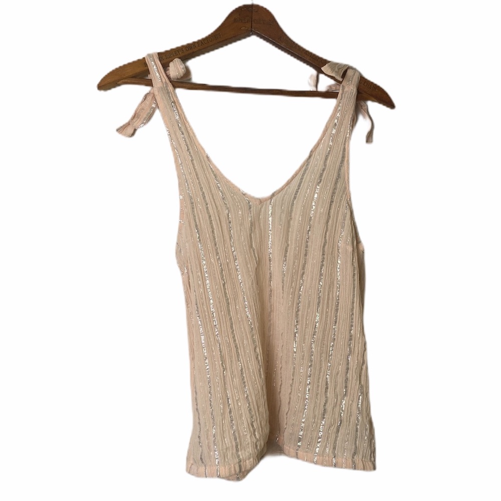 Aerie Metallic Pinstripe Tied Shoulder Top